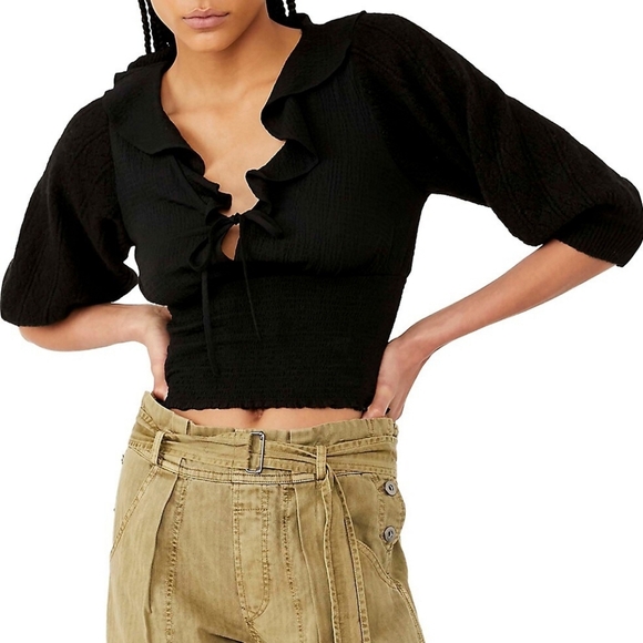 NWT Free People Woman's Blouse Sweater Scoop Neck Black Sz S - Picture 4 of 12